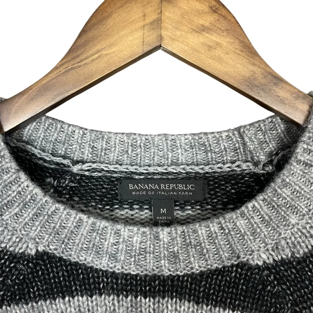 Banana Republic | Crew Neck Stripe Wool Blend Sweater Braided Cable‎ Knit Chunky